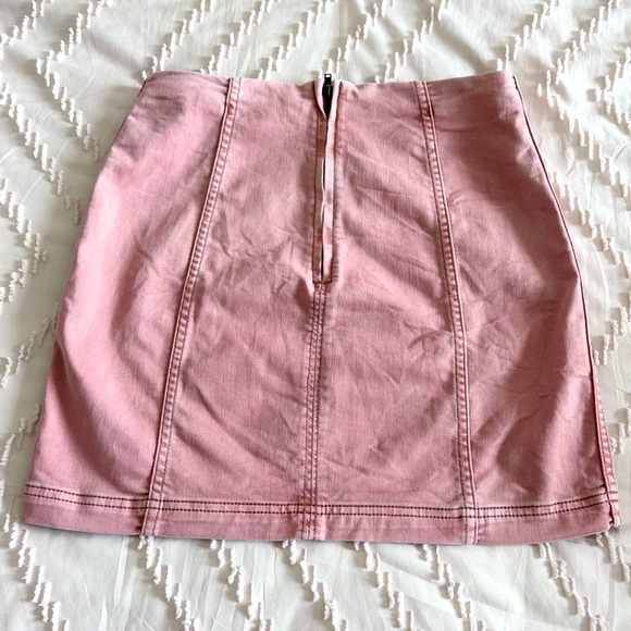 Free People Pink Modern Femme Washed Denim Boho Western Cowgirl Mini Skirt Sz 8 - Picture 5 of 7